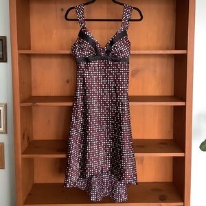 IZ Byer Polka Dot Dress Black Red White Fit & Flare Satin Trim Y2K Size Small